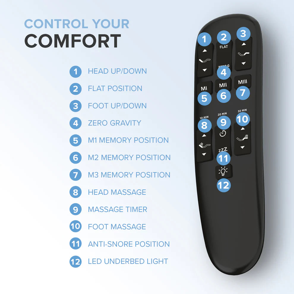 Glide Smart Adjustable Bed Base with Massage & Wireless Remote